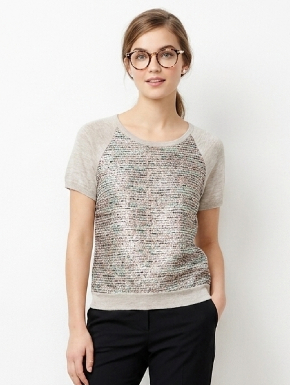 J. Crew Metallic Tweed Panel Top